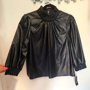 Faux Leather Turtle Neck Top